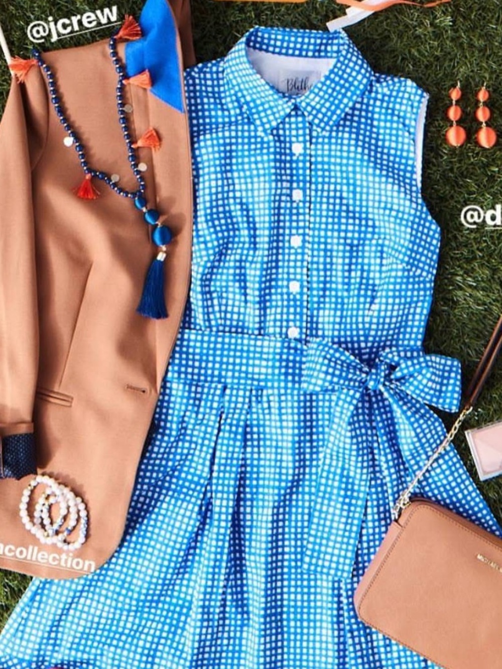 Southern Living Blue and White Checked Shirt Dress